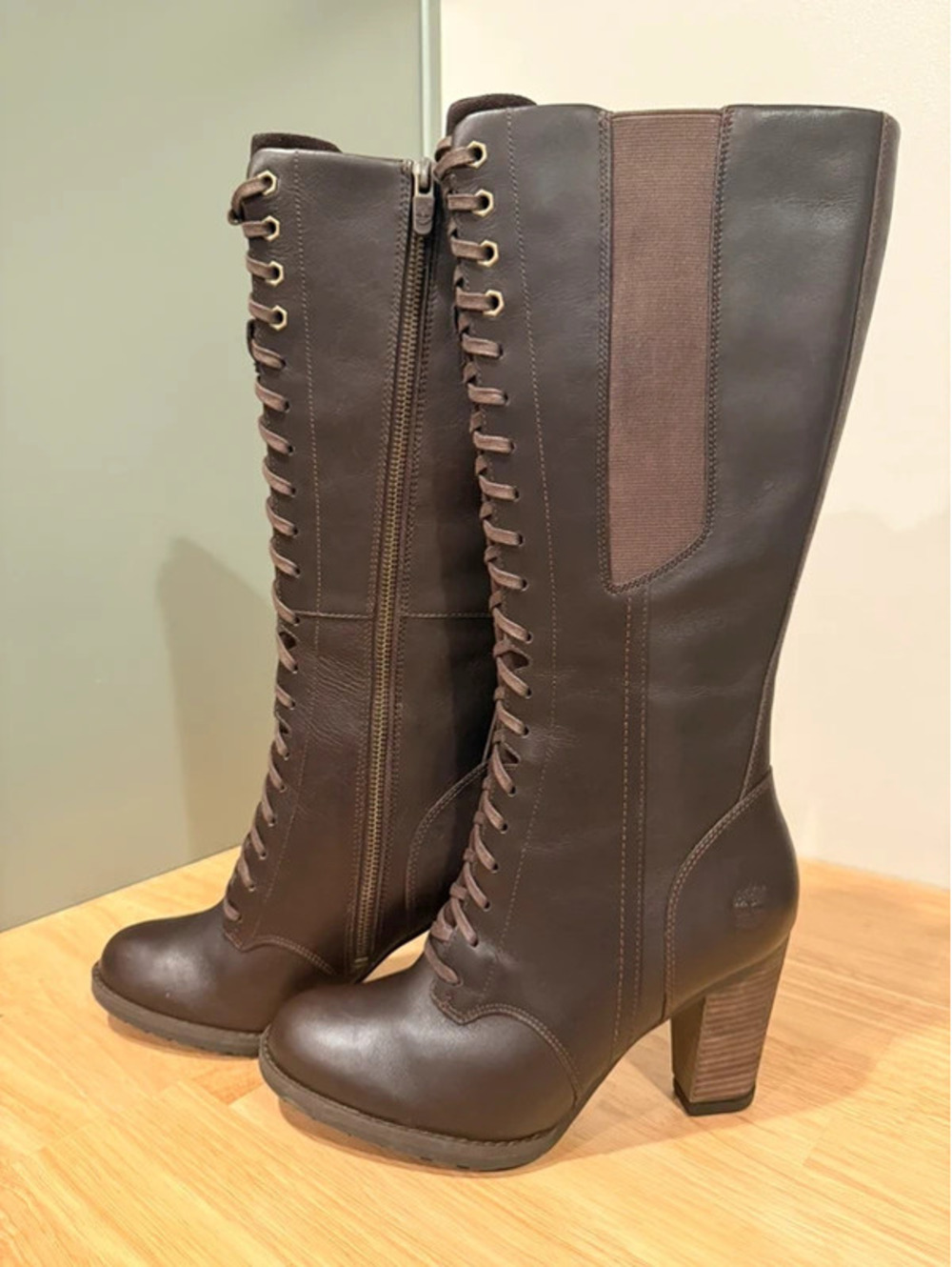 Timberland Stratham Heights Tall Boots Women 8 Brown Leather Waterproof 8616A